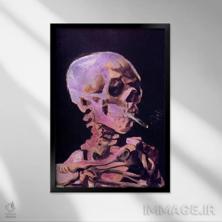 تابلو دکوراتیو جمجمه اسکلت شماره پنج اثر فایو بای فایو کالکتیو - نمای قابدار مشکی