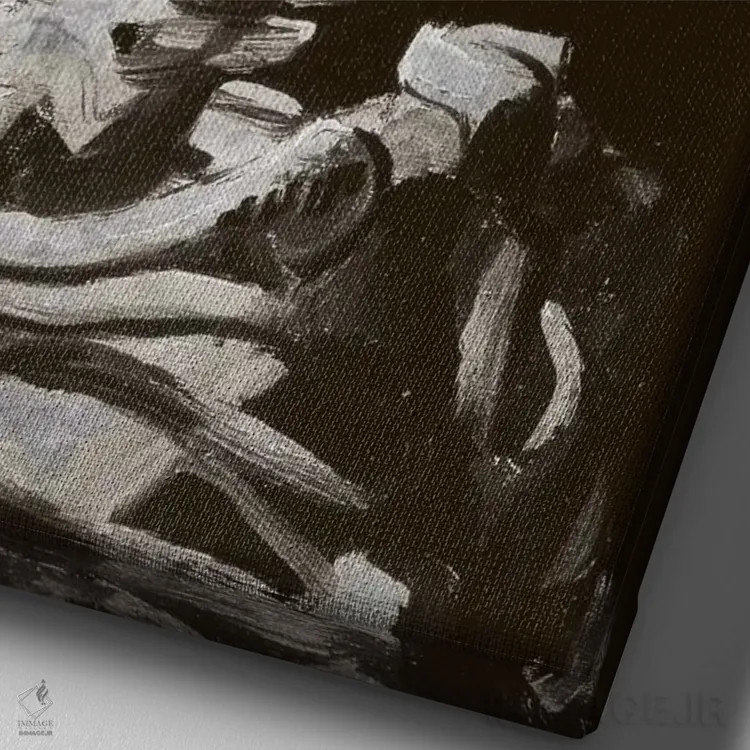 تابلو دکوراتیو جمجمه اسکلت شماره چهار اثر فایو بای فایو کالکتیو - نمای نزدیک بافت بوم