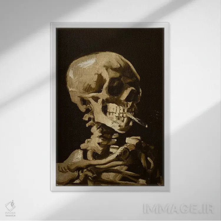 تابلو دکوراتیو جمجمه اسکلت شماره یک اثر فایو بای فایو کالکتیو - نمای قابدار سفید