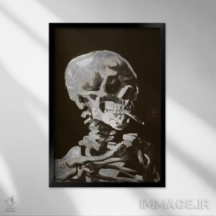 تابلو دکوراتیو جمجمه اسکلت شماره چهار اثر فایو بای فایو کالکتیو - نمای قابدار مشکی