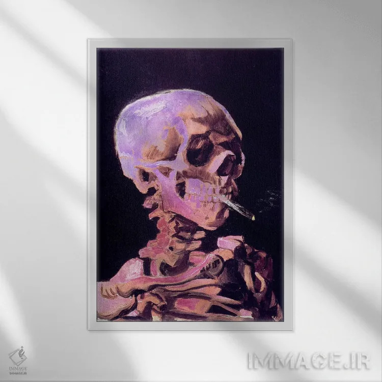 تابلو دکوراتیو جمجمه اسکلت شماره پنج اثر فایو بای فایو کالکتیو - نمای قابدار سفید