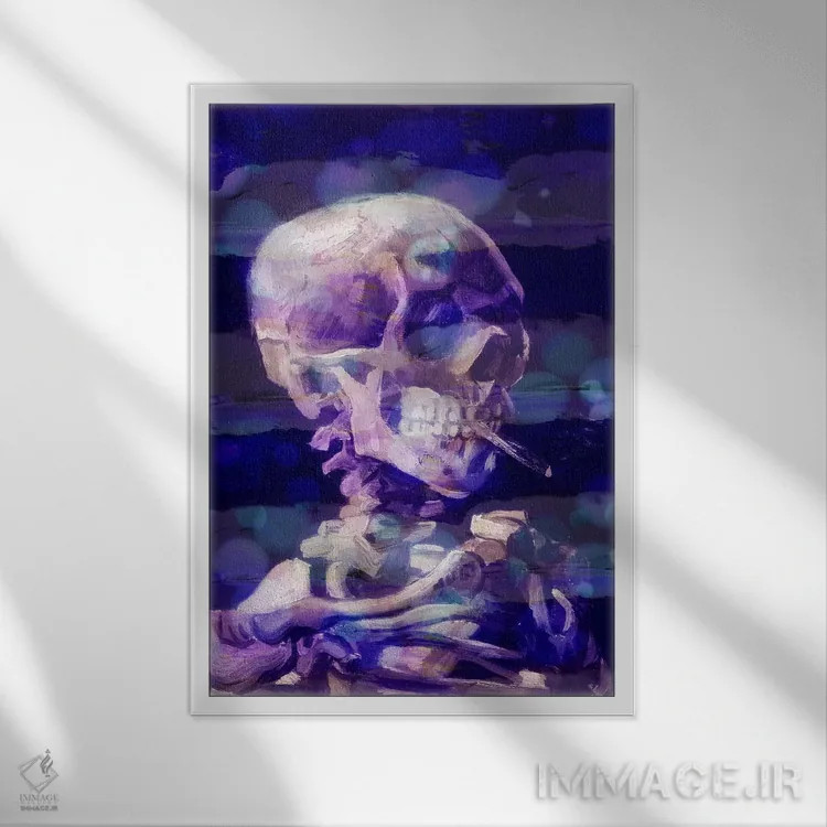تابلو دکوراتیو جمجمه اسکلت شماره دو اثر فایو بای فایو کالکتیو - نمای قابدار سفید