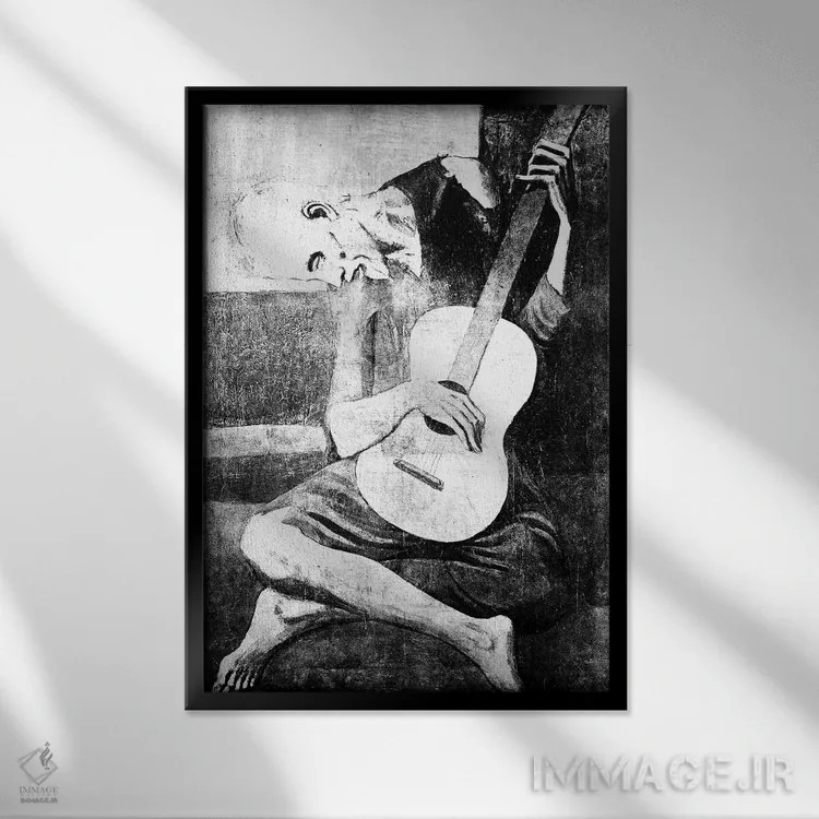 تابلو دکوراتیو نوازنده پیر گیتار هفتم اثر فایو بای فایو کالکتیو - نمای قابدار مشکی