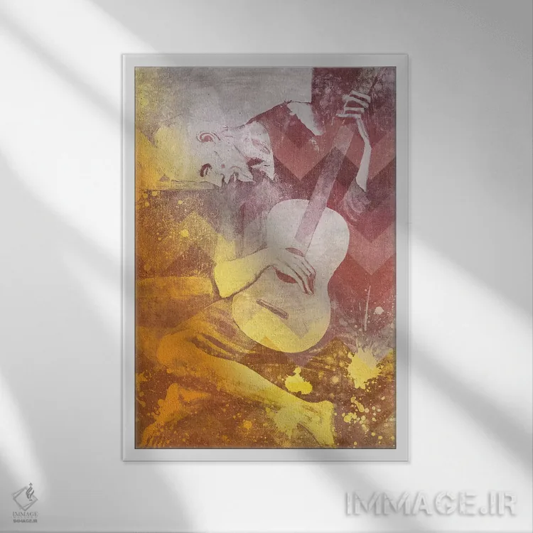 تابلو دکوراتیو نوازنده پیر گیتار نهم اثر فایو بای فایو کالکتیو - نمای قابدار سفید