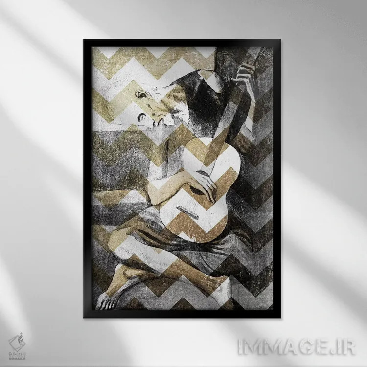 تابلو دکوراتیو نوازنده پیر گیتار سیزدهم اثر فایو بای فایو کالکتیو - نمای قابدار مشکی