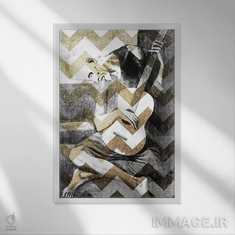 تابلو دکوراتیو نوازنده پیر گیتار سیزدهم اثر فایو بای فایو کالکتیو - نمای قابدار سفید