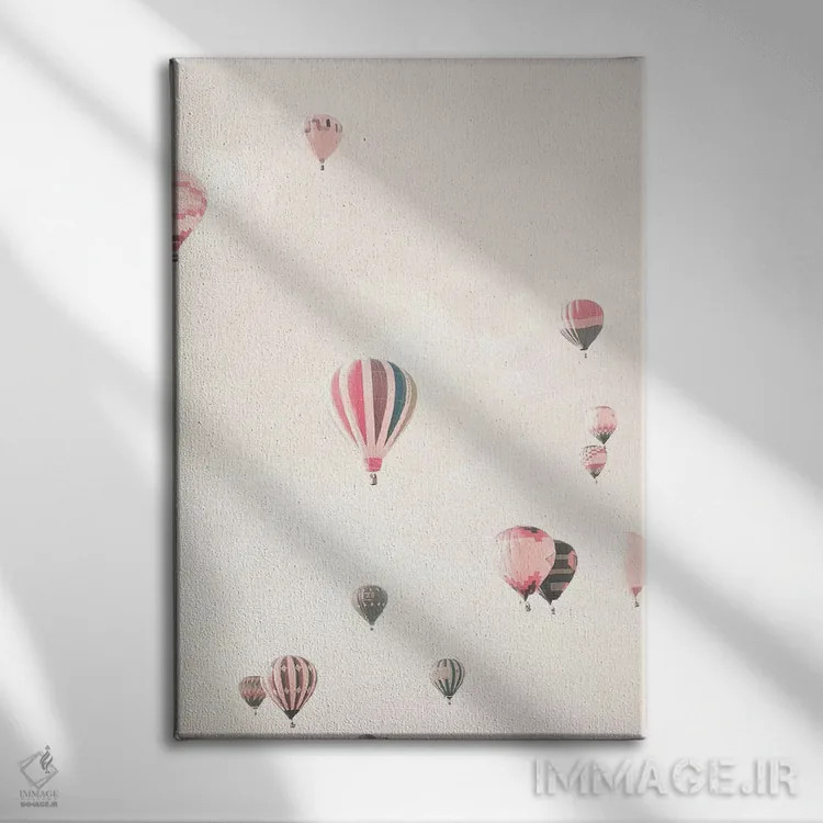 تابلو دکوراتیو بالون های هوای گرم ملایم اثر کارولین مینت - نمای روبهرو روی دیوار