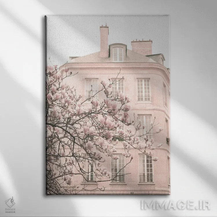تابلو دکوراتیو پاریس در صورتی کمرنگ، ماره اول اثر کارولین مینت - نمای روبهرو روی دیوار