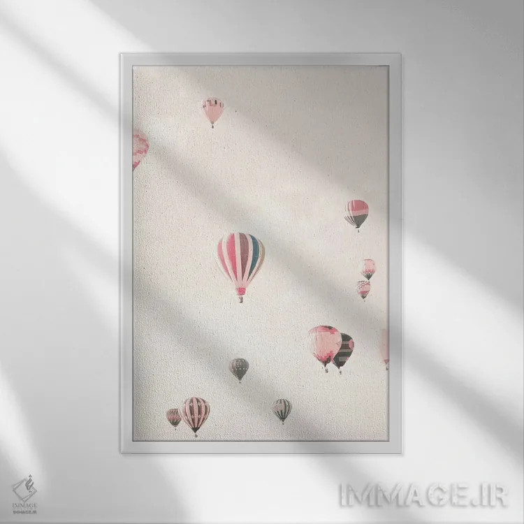 تابلو دکوراتیو بالون های هوای گرم ملایم اثر کارولین مینت - نمای قابدار سفید