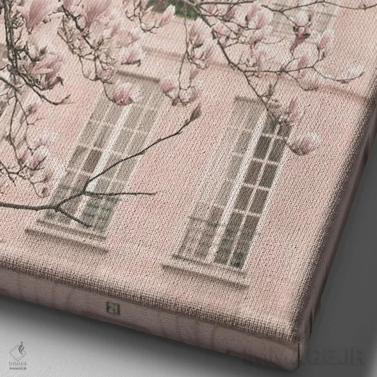 تابلو دکوراتیو پاریس در صورتی کمرنگ، ماره اول اثر کارولین مینت - نمای نزدیک بافت بوم