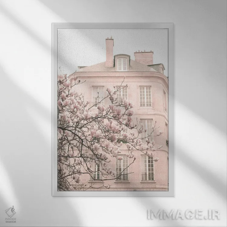 تابلو دکوراتیو پاریس در صورتی کمرنگ، ماره اول اثر کارولین مینت - نمای قابدار سفید