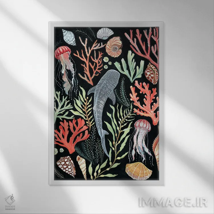 تابلو دکوراتیو کوسه نهنگ اثر کلارا مک آلیستر - نمای قابدار سفید