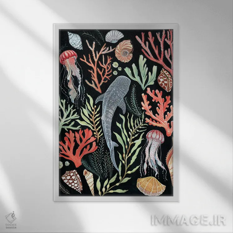 تابلو دکوراتیو کوسه نهنگ اثر کلارا مک آلیستر - نمای قابدار سفید