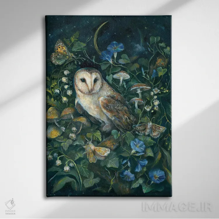 تابلو دکوراتیو جغد انباری اثر کلارا مک آلیستر - نمای روبهرو روی دیوار