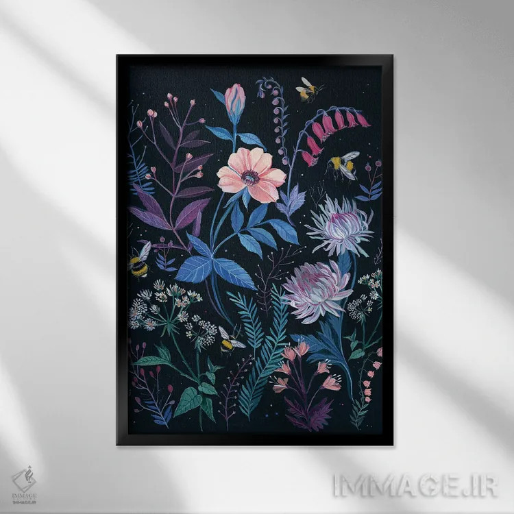 تابلو دکوراتیو باغ زنبورها اثر کلارا مک آلیستر - نمای قابدار مشکی