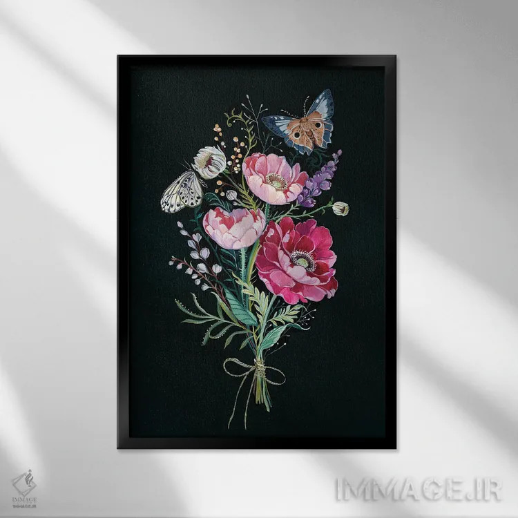 تابلو دکوراتیو دسته گل گل دار اثر کلارا مک آلیستر - نمای قابدار مشکی