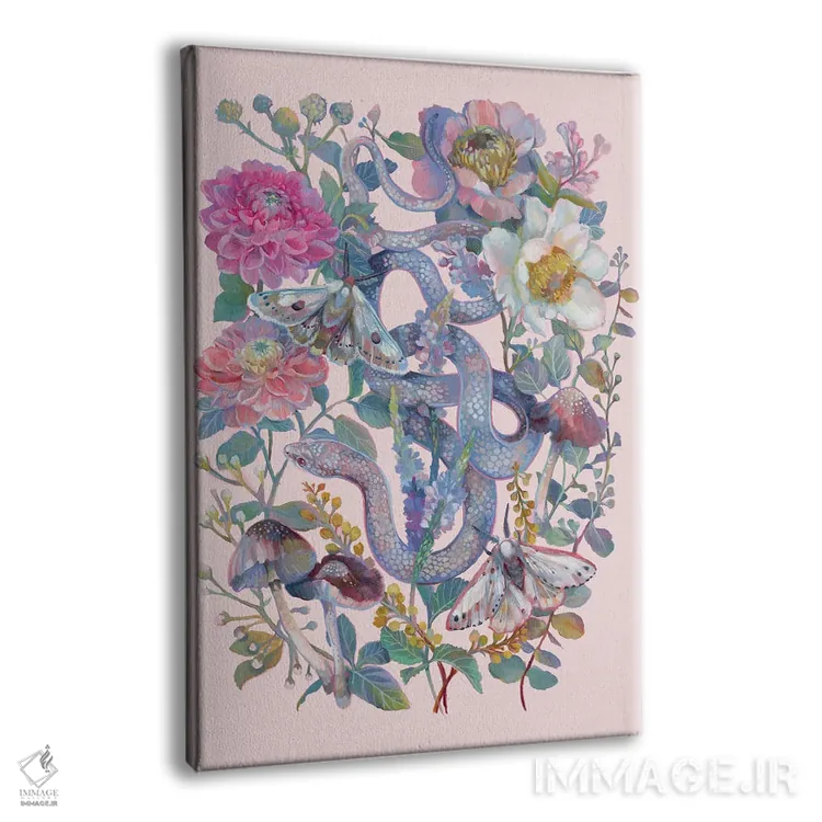 تابلو دکوراتیو باغ گل دار صورتی با مار اثر کلارا مک آلیستر - نمای پرسپکتیو محصول