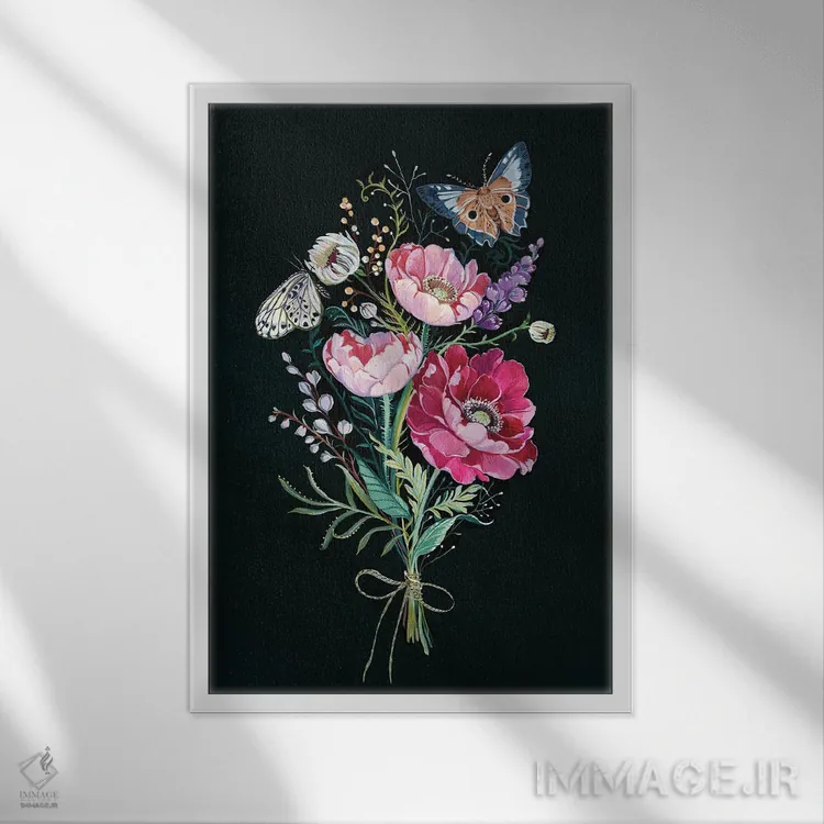 تابلو دکوراتیو دسته گل گل دار اثر کلارا مک آلیستر - نمای قابدار سفید