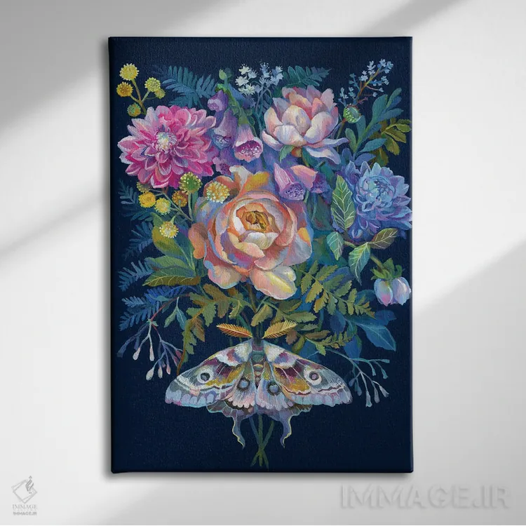 تابلو دکوراتیو دسته گل شب پره اثر کلارا مک آلیستر - نمای روبهرو روی دیوار