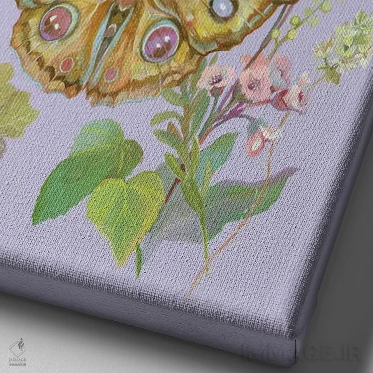 تابلو دکوراتیو باغ پروانه یاسی اثر کلارا مک آلیستر - نمای نزدیک بافت بوم