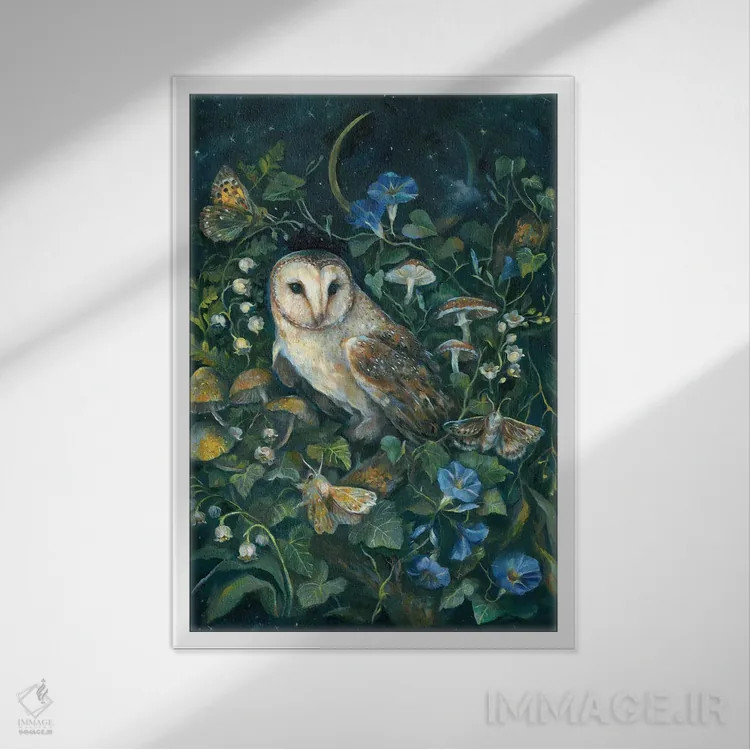 تابلو دکوراتیو جغد انباری اثر کلارا مک آلیستر - نمای قابدار سفید