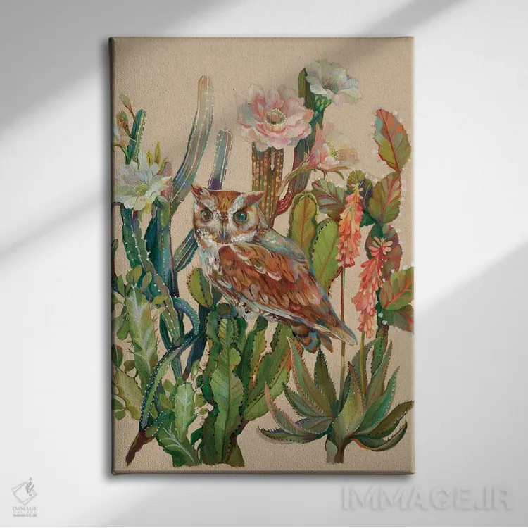 تابلو دکوراتیو جغد بیابانی اثر کلارا مک آلیستر - نمای روبهرو روی دیوار