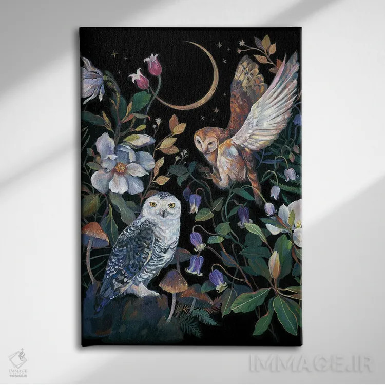 تابلو دکوراتیو مگنولیا و جغدها اثر کلارا مک آلیستر - نمای روبهرو روی دیوار