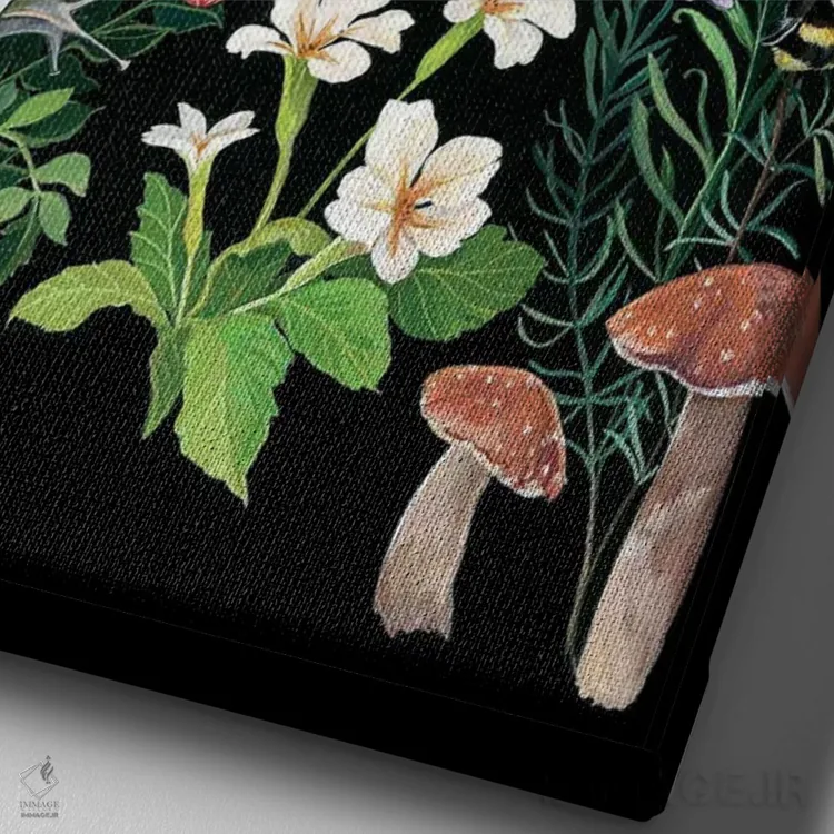 تابلو دکوراتیو خرگوش و توت فرنگی ها اثر کلارا مک آلیستر - نمای نزدیک بافت بوم