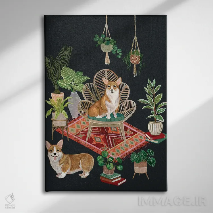 تابلو دکوراتیو کورگی ها اثر کلارا مک آلیستر - نمای روبهرو روی دیوار