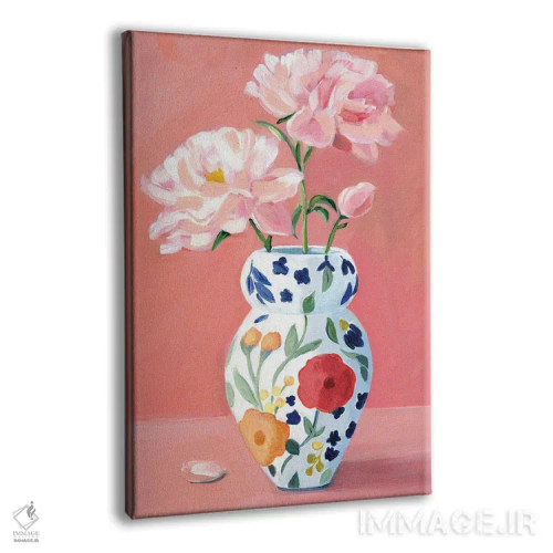 تابلو دکوراتیو گلدان با گل های صدتومانی اثر کتی مینگوس - نمای پرسپکتیو محصول