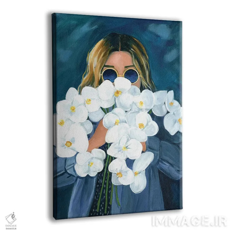 تابلو دکوراتیو دختر با گل های ارکیده اثر کتی مینگوس - نمای پرسپکتیو محصول