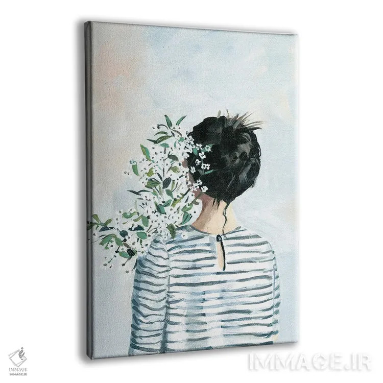 تابلو دکوراتیو دختر با دسته گل اثر کتی مینگوس - نمای پرسپکتیو محصول