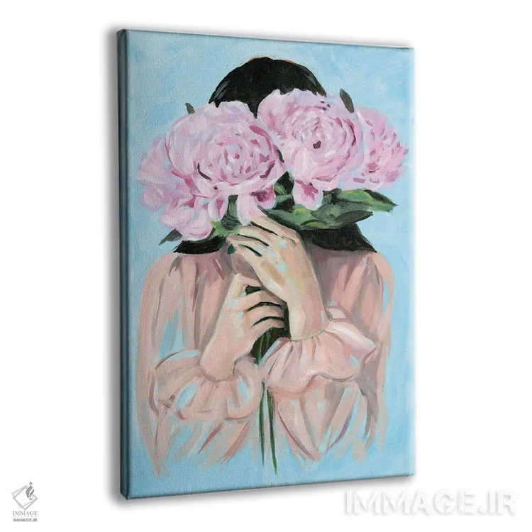 تابلو دکوراتیو زن با گل های صدتومانی اثر کتی مینگوس - نمای پرسپکتیو محصول