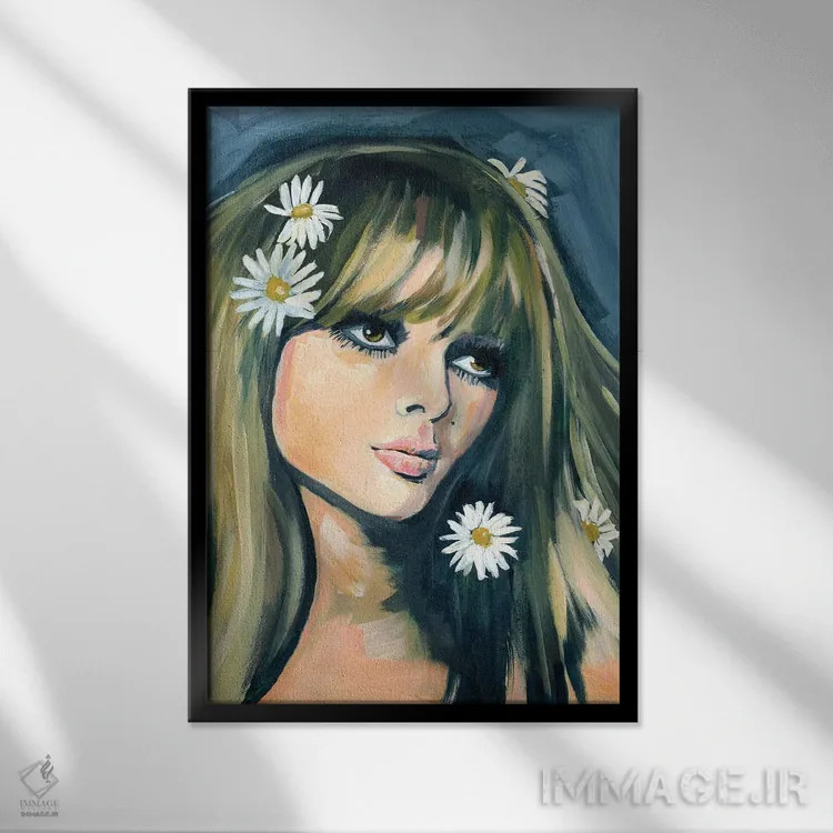 تابلو دکوراتیو دختر دهه هفتاد اثر کتی مینگوس - نمای قابدار مشکی