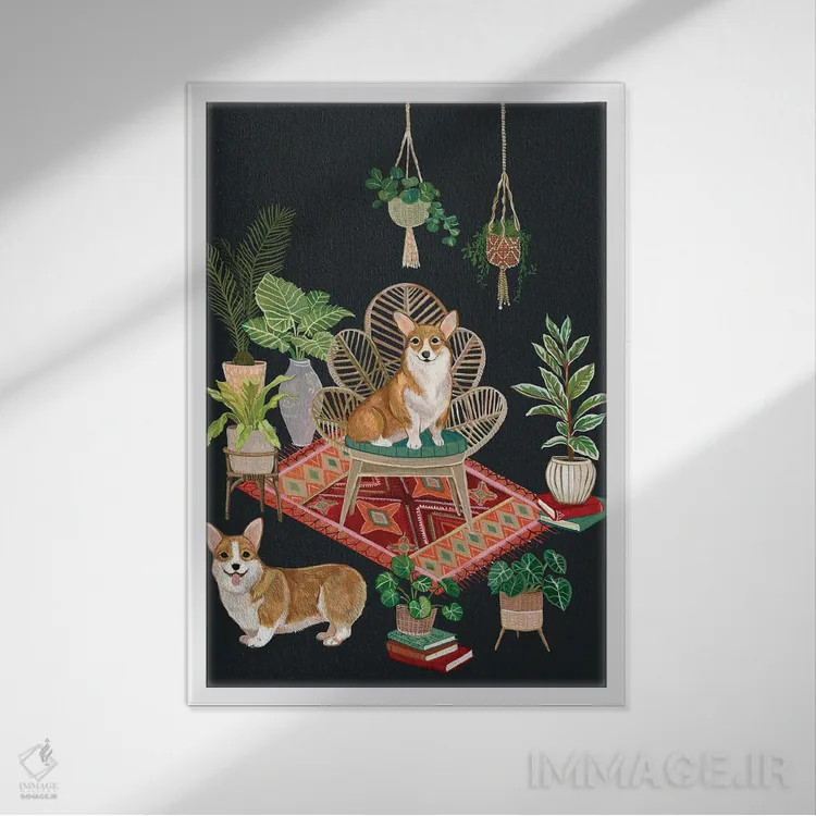 تابلو دکوراتیو کورگی ها اثر کلارا مک آلیستر - نمای قابدار سفید