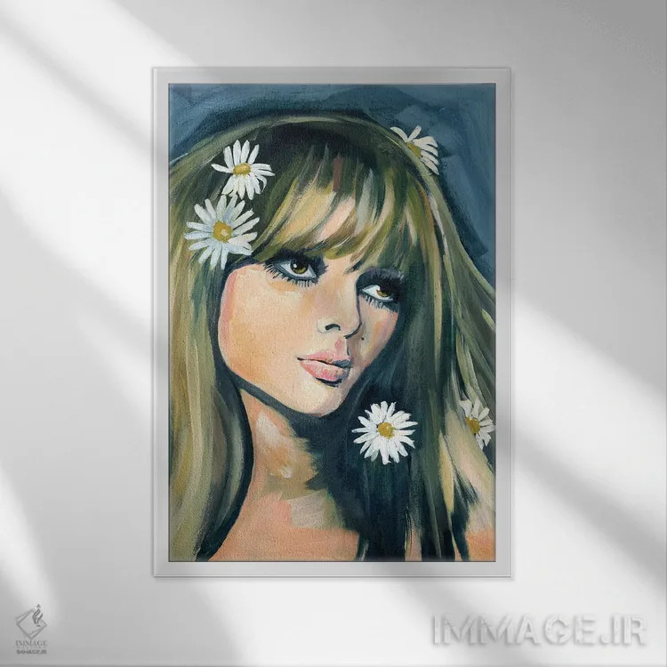 تابلو دکوراتیو دختر دهه هفتاد اثر کتی مینگوس - نمای قابدار سفید