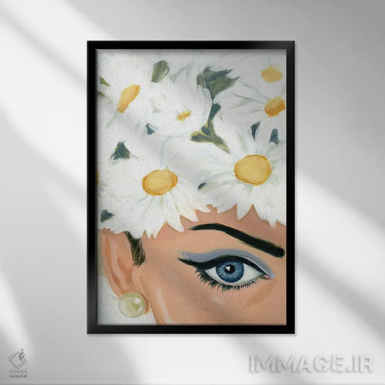 تابلو دکوراتیو دختر با کلاه گل دار اثر کتی مینگوس - نمای قابدار مشکی