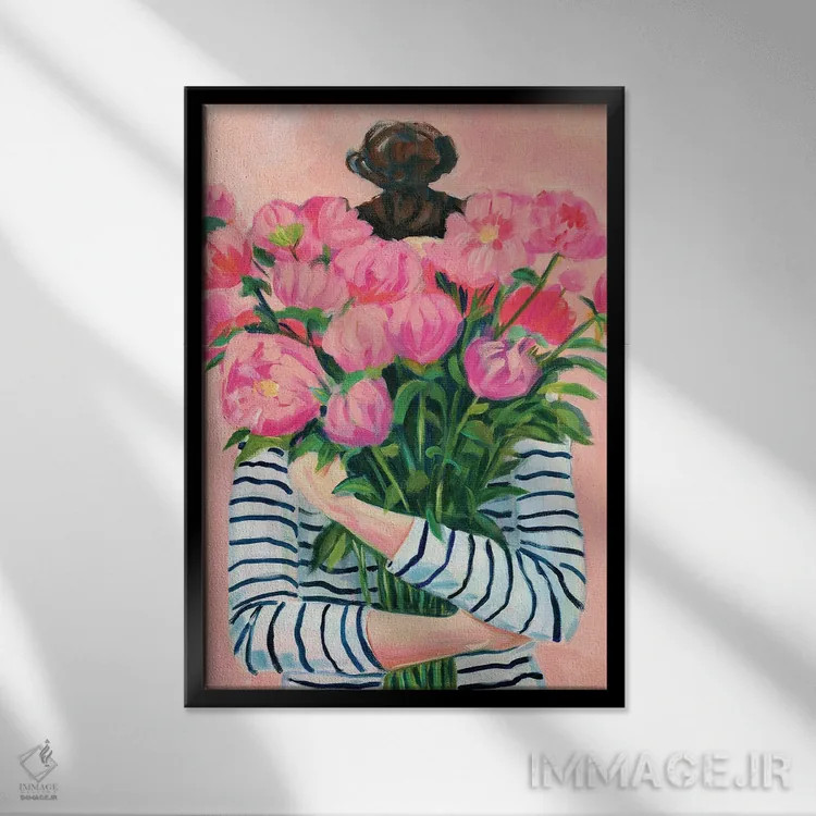 تابلو دکوراتیو جشن گل های صدتومانی اثر کتی مینگوس - نمای قابدار مشکی