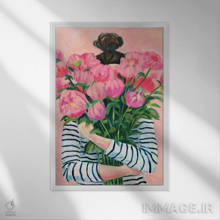 تابلو دکوراتیو جشن گل های صدتومانی اثر کتی مینگوس - نمای قابدار سفید