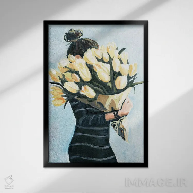 تابلو دکوراتیو گل های بازار کشاورزان اثر کتی مینگوس - نمای قابدار مشکی