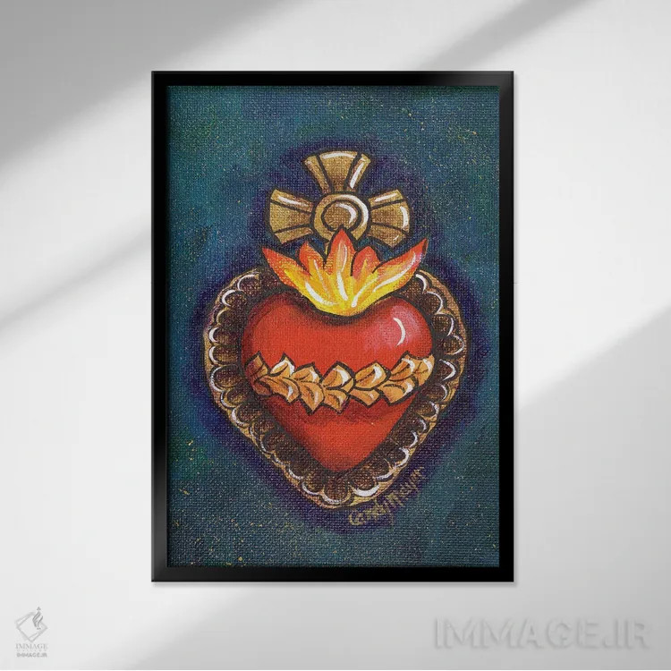 تابلو دکوراتیو قلب مقدس حلبی اثر کندی مایر - نمای قابدار مشکی