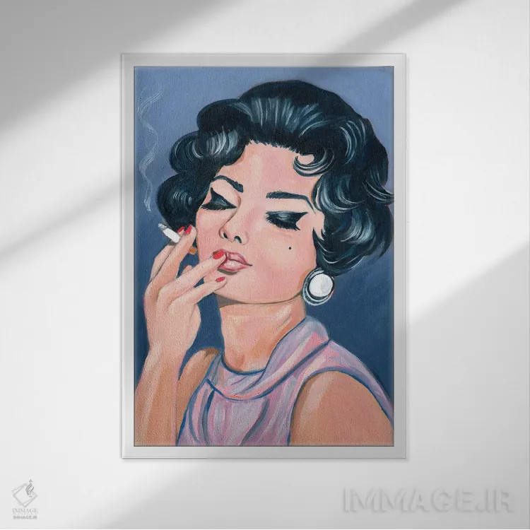 تابلو دکوراتیو بازیگر زن ایتالیایی اثر کتی مینگوس - نمای قابدار سفید