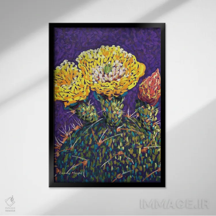 تابلو دکوراتیو گل انجیر خارگی اثر کندی مایر - نمای قابدار مشکی