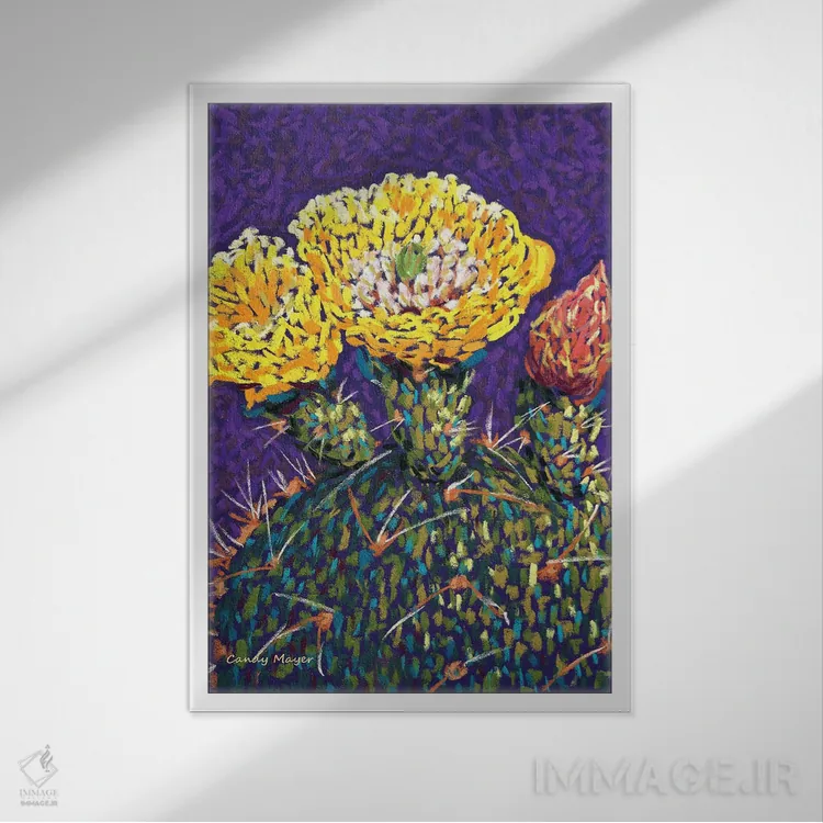 تابلو دکوراتیو گل انجیر خارگی اثر کندی مایر - نمای قابدار سفید