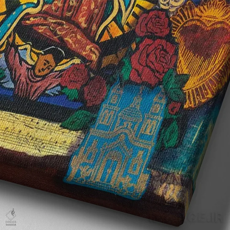 تابلو دکوراتیو کلاژ گوادالوپه اثر کندی مایر - نمای نزدیک بافت بوم