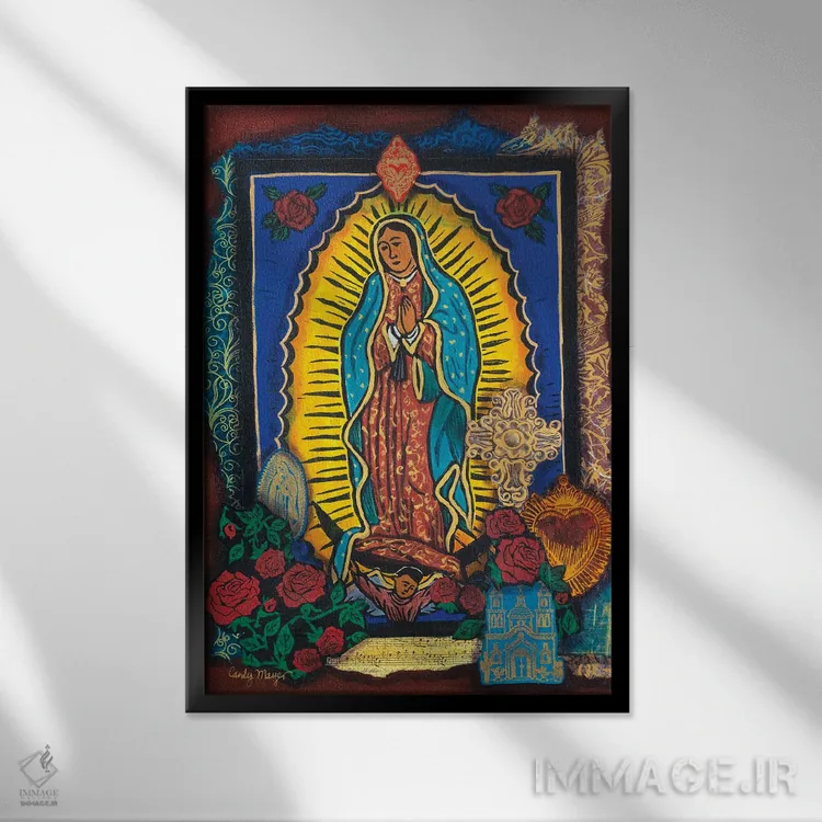 تابلو دکوراتیو کلاژ گوادالوپه اثر کندی مایر - نمای قابدار مشکی