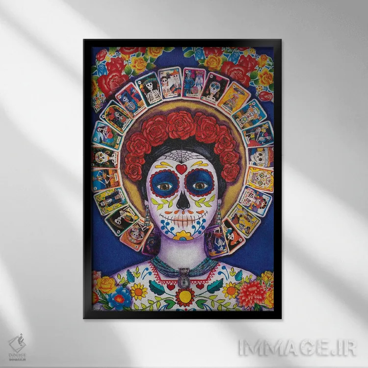 تابلو دکوراتیو بانوی لاتریای آبی اثر کندی مایر - نمای قابدار مشکی