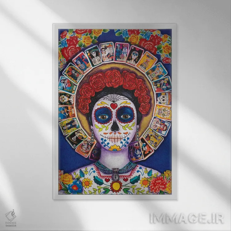 تابلو دکوراتیو بانوی لاتریای آبی اثر کندی مایر - نمای قابدار سفید