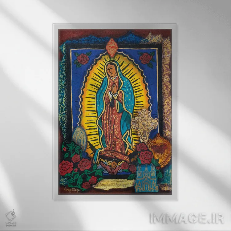 تابلو دکوراتیو کلاژ گوادالوپه اثر کندی مایر - نمای قابدار سفید