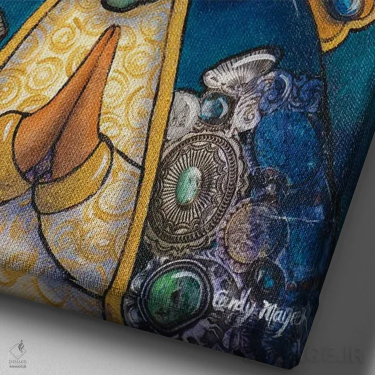 تابلو دکوراتیو مریم مقدس با هاله نور اثر کندی مایر - نمای نزدیک بافت بوم